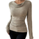 Shein Raffinéa Vintage Asymmetrical Draped Neck Textured Ruched Slim Fit Long Sleeve T-Shirt