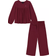 Tommy Hilfiger Kid's Waffle Knit Peasant Top and Wide Leg Pants Set - Burgundy