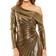 Mac Duggal Long Sleeve Off the Shoulder Metallic Gown - Antique Gold