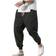 LifeHe Hiphop Army Linen Cotton Harem Pants - Black