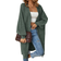 Shein Lune Drop Shoulder Ribbed Knit Duster Cardigan - Green