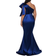 Shein Belle Plus Size Asymmetrical Neck Elegant Satin Formal Evening Dress With Bowknot Detail, Navy (Highly Decorated)
