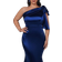 Shein Belle Plus Size Asymmetrical Neck Elegant Satin Formal Evening Dress With Bowknot Detail, Navy (Highly Decorated)