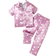 Shein Young Girl Heart Patterned Long Pants Short Sleeves Cardigan With Buttons 2pcs/Set Home Wear