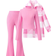 Shein Tween Girl 3pcs Pink Outfit Set: Plaid Lapel Long Sleeve Jacket & Solid Turtleneck Long Sleeve Tee & Solid Flare Leg Pants