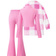 Shein Tween Girl 3pcs Pink Outfit Set: Plaid Lapel Long Sleeve Jacket & Solid Turtleneck Long Sleeve Tee & Solid Flare Leg Pants