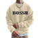 Shein Men's Casual BOSS Logo & Pattern Thermal Lined Pullover Sweatshirt, Suitable for Sports and Commuting