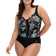 Sheego Swimsuit Ruffles & Tropical Print - Black Printed