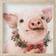 Festive Embellished Pig Natural Framed Art 43x43cm