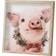 Festive Embellished Pig Natural Framed Art 43x43cm