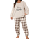 Shein Plus Size Women's Fleece Pajamas Set, Winter Dotted Pattern Embroidered Bear Decor Crew Neck Lounge Wear