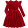 Shein Little Girls Solid Red Velvet Knit A-line Dress with Ruffle Trim Elegant Long Sleeve Cake Dress Great for Casual Daily Wear to School in Fall Winter Christmas Party