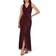 Adrianna Papell Metallic Mesh Faux Wrap Gown with Ruffle Accents - Burgundy Gold