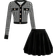 Shein Teen Girls Retro Elegant Houndstooth Cardigan with Metal Buttons and Flared Skirt Set