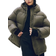 H&M Hooded Puffer Jacket - Dark Khaki Green