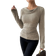 Shein Raffinéa Vintage Asymmetrical Draped Neck Textured Ruched Slim Fit Long Sleeve T-Shirt