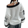 Shein EZwear Valentine Day V-Neck Black & White Heart Print Pullover Sweater, Minimalist Fashion Casual Everyday Wear For Women