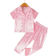 Shein Young Girl Comfortable Pink Striped Short Sleeve Shirt And Pants Set For Leisure