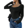Shein BASICS Women's Casual Solid Color Black Knit Scoop Neck Long Sleeve Slim Fit T-Shirt, Upgraded Thermal Fabric, Fleece Lined Without Bulkiness, Slim Fitted Stretch Undershirt Tee Blouse For Fall And Winter