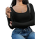 Shein BASICS Women's Casual Solid Color Black Knit Scoop Neck Long Sleeve Slim Fit T-Shirt, Upgraded Thermal Fabric, Fleece Lined Without Bulkiness, Slim Fitted Stretch Undershirt Tee Blouse For Fall And Winter