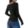 Shein BASICS Women's Casual Solid Color Black Knit Scoop Neck Long Sleeve Slim Fit T-Shirt, Upgraded Thermal Fabric, Fleece Lined Without Bulkiness, Slim Fitted Stretch Undershirt Tee Blouse For Fall And Winter