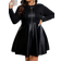 Shein CURVE+ Plus Size Autumn/Winter Long Sleeve Zipper PU Patchwork Casual Motorcycle Vintage Black Dress, Plus Size Loose Fit