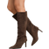 Shein Black, Fashion Women Suede Pointed Toe Slip-On High Heel Boots In Coffee Brown, Khaki, Black, Elegant Western-Style Mid-Calf Boots For Parties, School, Casual Wear