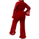Shein Plus Size Women Heart Jacquard Mesh Flare Sleeve Top And Trousers Pajama Set