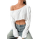 Shein Solid Color Sexy Asymmetric Neck Cropped Long Sleeve Blouse