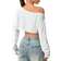 Shein Solid Color Sexy Asymmetric Neck Cropped Long Sleeve Blouse