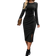 Shein Women Casual Solid Color Black Split Twist Long Sleeve Midi Dress AutumnWinter