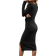Shein Women Casual Solid Color Black Split Twist Long Sleeve Midi Dress AutumnWinter