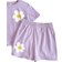 Shein pcsSet Summer Purple Flower Print Smile Face Pattern TShirt And Shorts Outfit For Young Girls