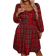 Shein Plus Womens Casual Plaid Bow Tie VNeck Lantern Sleeve Dress SpringSummer