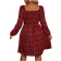 Shein Plus Womens Casual Plaid Bow Tie VNeck Lantern Sleeve Dress SpringSummer