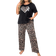 Shein Plus Leopard Butterfly Heart Print Short Sleeve Pajama Set