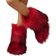 Shein Womens Faux Fur Fluffy Snow Boots Fashionable Flat MidCalf Boots With Furry Trim Red