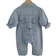 Shein Autumn Infant Baby Unisex Denim Turndown Collar Bear Embroidered Long Sleeve SnapUp Romper