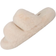 FamilyFairy Women Fluffy Faux Fur Slippers Comfy Open Toe Two Band Slides with Fleece Lining and Rubber Sole