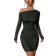 Shein Asymmetrical Shoulder Ruffle Long Sleeve Elastic Waist Short Casual Dress