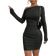 Shein Asymmetrical Shoulder Ruffle Long Sleeve Elastic Waist Short Casual Dress