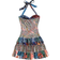 Shein Multicolor Floral Print Pleated Backstring Bowknot Tiered Ruffle Hem Mini Dress For Women Suitable For Vacation Wearable As Outerwear Or Underwear