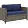 OutSunny Rattan Wicker 2-Seat Loveseat Padded Garden Furniture Blue Outdoor Sofa