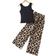 Shein Girls Notched Neck Tank Top & Leopard Print Trousers