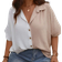 Shein Plus Women Color Blocking Batwing Sleeve Casual Loose Shirt With TurnDown Collar For Summer