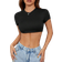 Shein Casual Simple Solid Color Round Neck Cropped Slim Fit Womens TShirt Black Crop Top