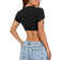 Shein Casual Simple Solid Color Round Neck Cropped Slim Fit Womens TShirt Black Crop Top