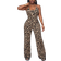 Shein Street Style Deep V Neck Leopard Print Backless Halter Umitard Jumpsuit With Kerchief