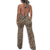 Shein Street Style Deep V Neck Leopard Print Backless Halter Umitard Jumpsuit With Kerchief