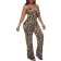 Shein Street Style Deep V Neck Leopard Print Backless Halter Umitard Jumpsuit With Kerchief